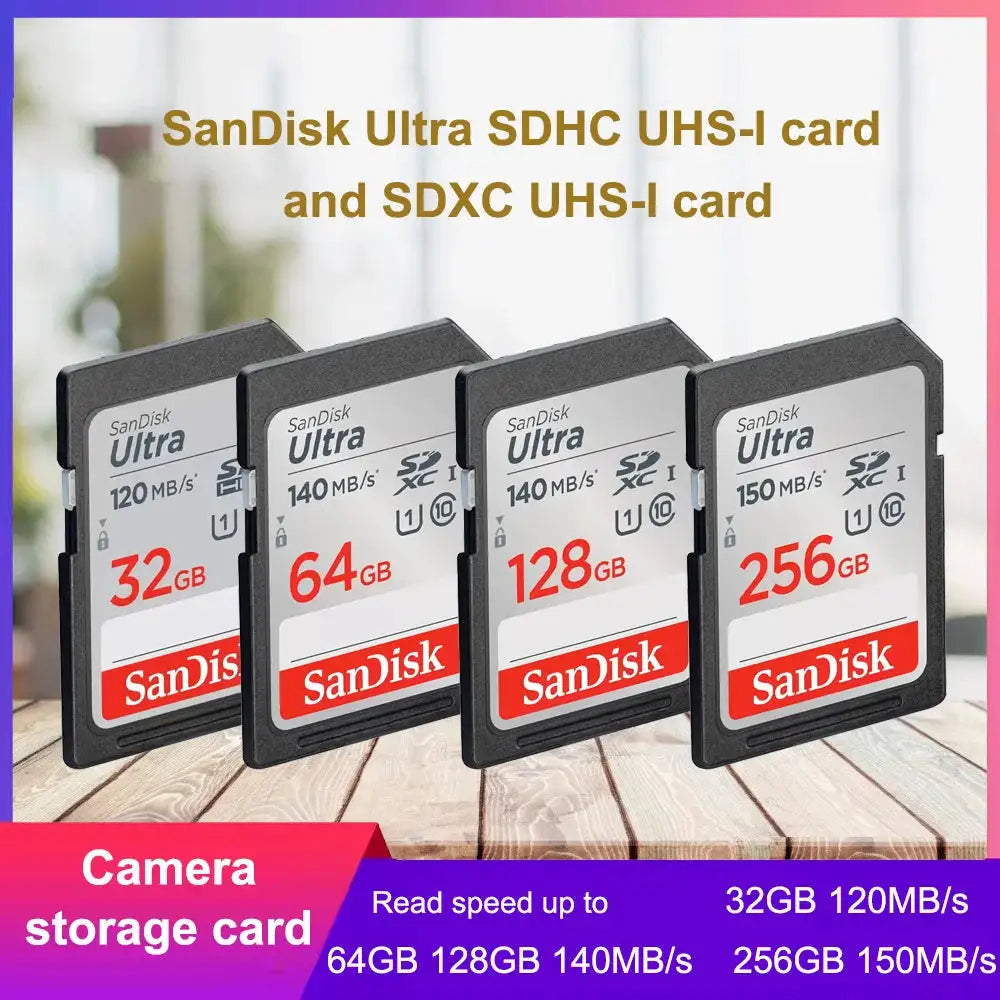SanDisk Ultra/Extreme PRO UHS-I Card 32GB 64GB 128GB 256GB SD Card C10 Flash Memory Card SD U3 4K V30 Cards for Camera