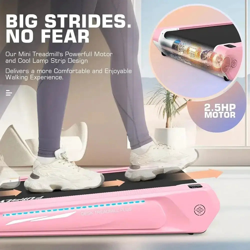 Compact 2.5 HP Walking Pad with 5% Incline, Under Desk & Home Office, 300 lbs Capacity, Easy Assembly, Unique Lighting