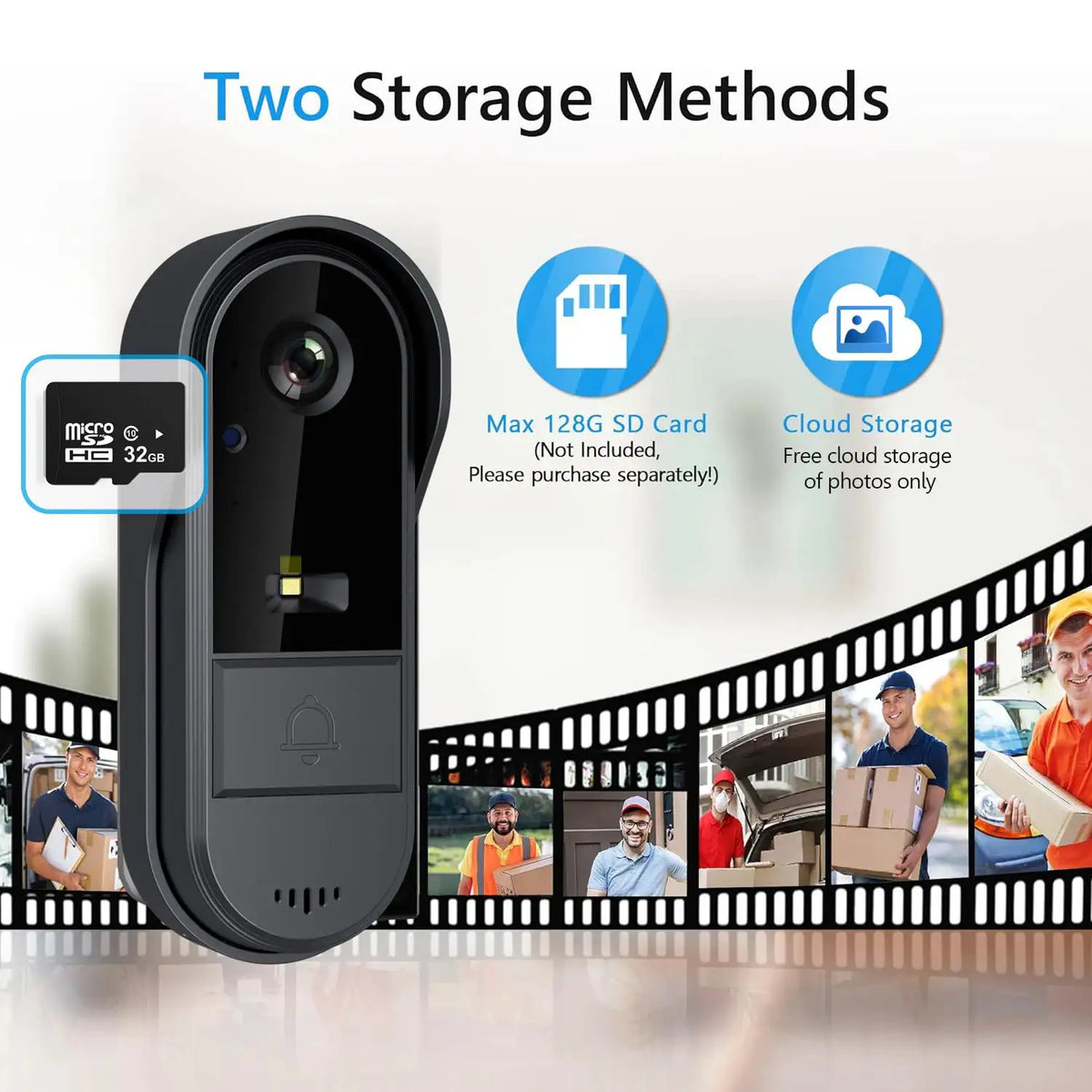 XBIBI Tuya WiFi doorbell, Smart Video Doorbell Camera, 2-way Intercom, Night Vision, microSD/cloud, waterproof, long standby, Wireless Security Camera, Rechargeable Battery