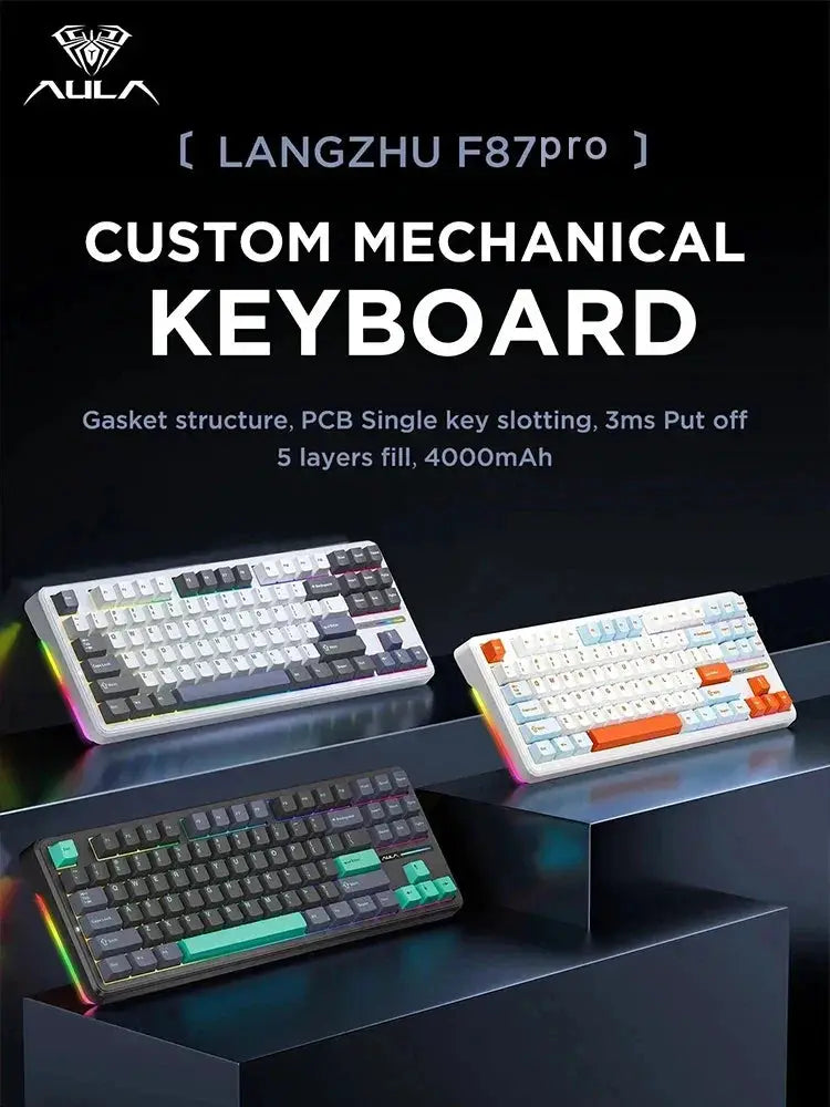 AULA F87 Pro Wireless 87 Key RGB PBT Gasket Keyboard - OurLum.com