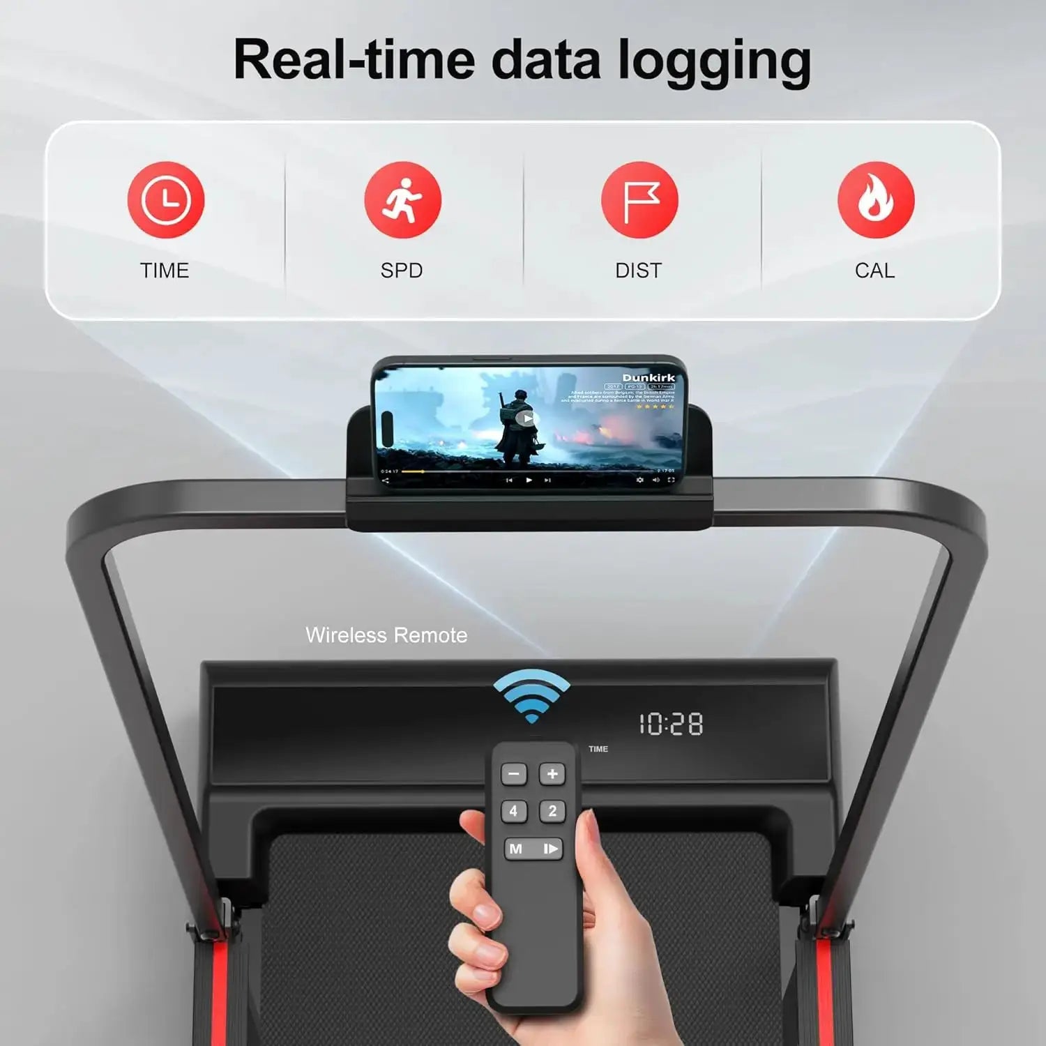 Home Foldable Under-Desk Walking Pad Treadmill, Equipped with Retractable Handle Bar; Compact Mini Electric Running Machine for Small Apartments & Office Indoor Walking Workouts