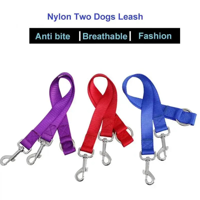 Double Dog Leash Coupler Nylon Lead For Walking Two Dogs