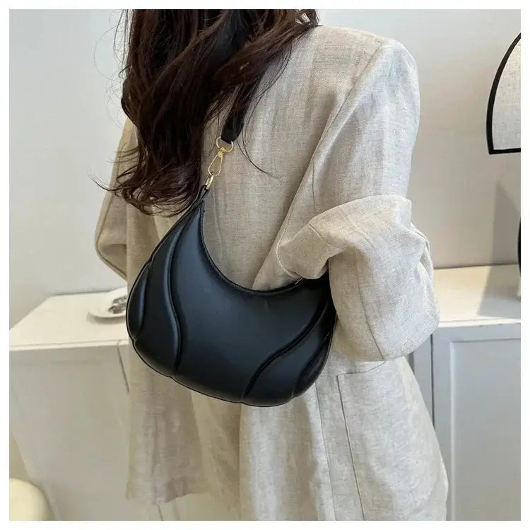 Retro Solid Color PU Leather Shoulder Bag for Women