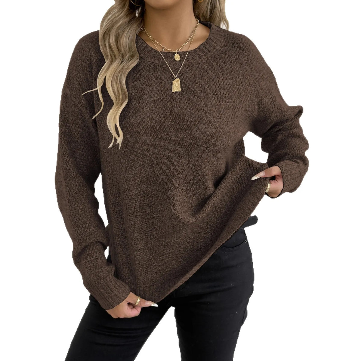Marled Yarn Crewneck Pullover Sweater