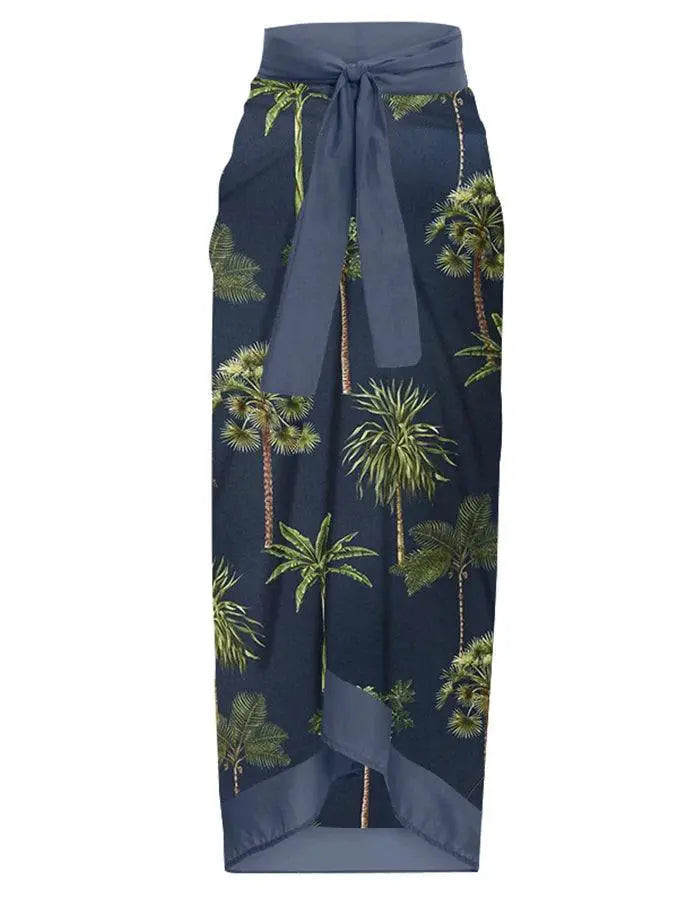 Dark Blue Floral Peplum Swimsuit Beachwear Set For Women