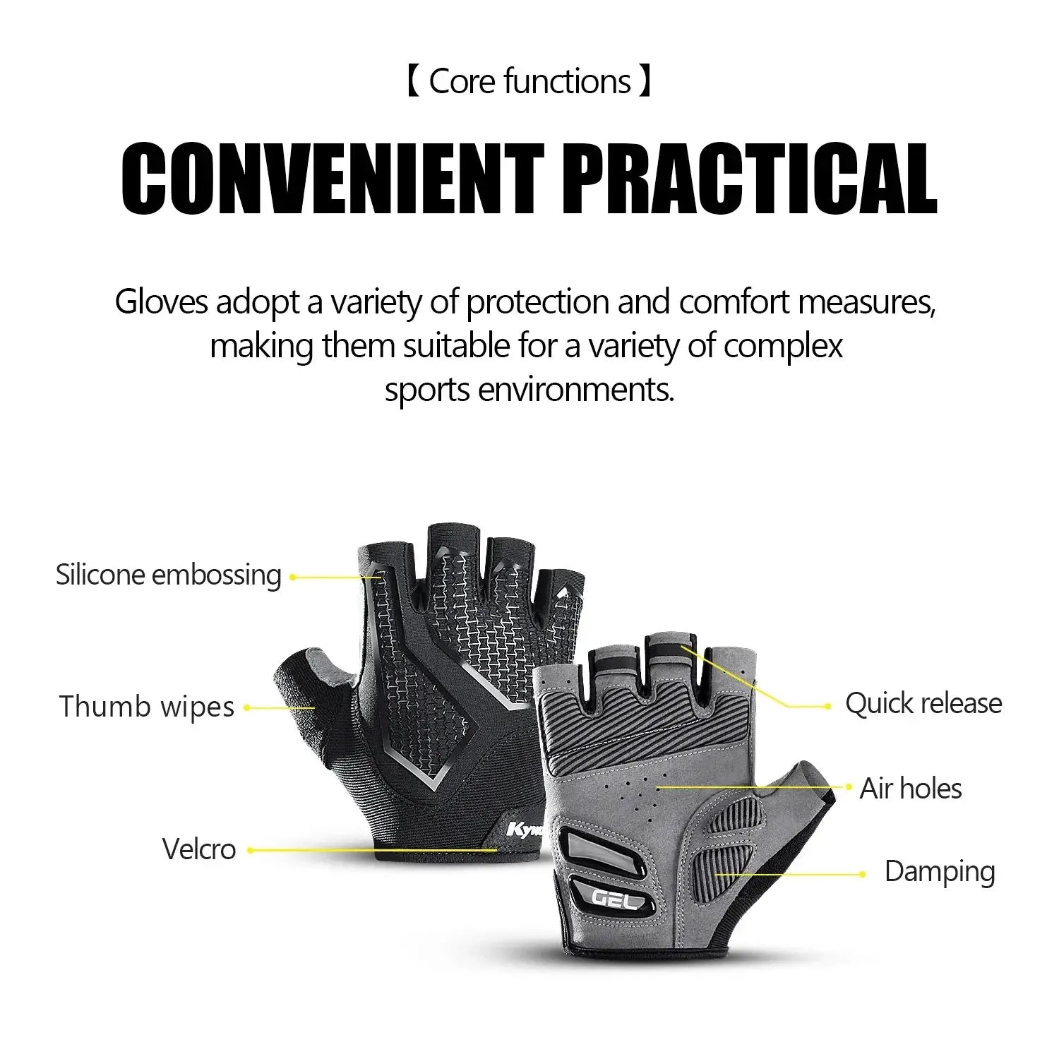 Summer Half Finger MTB Cycling Gloves Black Liquid Silicone
