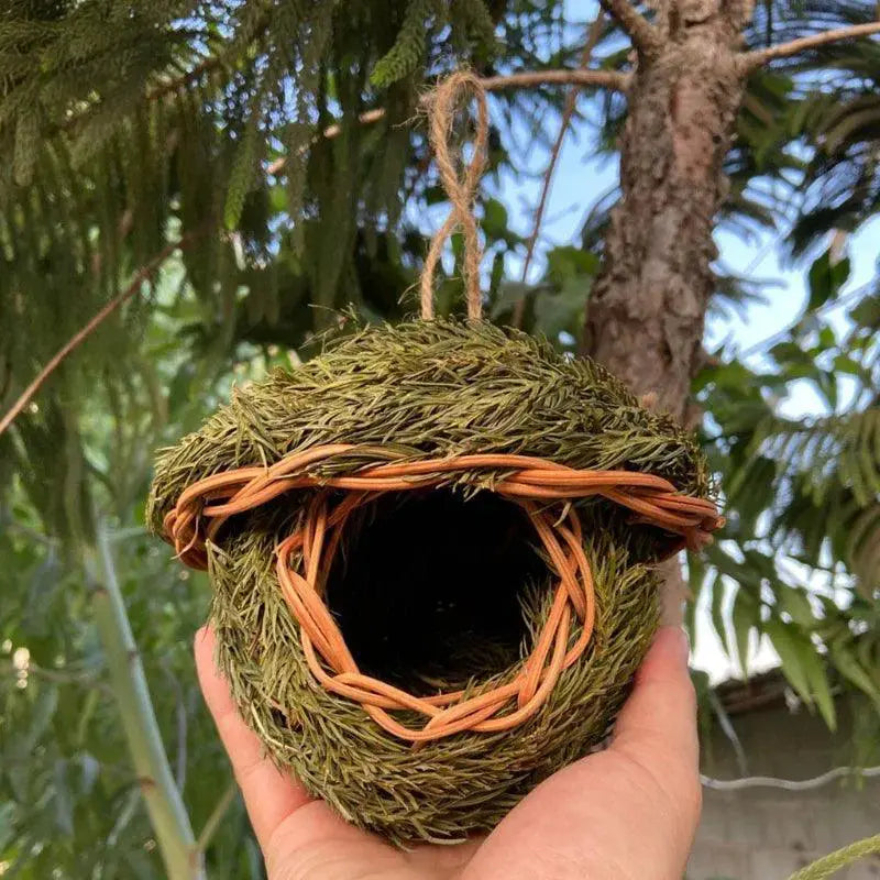 Natural Grass Hanging Bird Cage for Garden Decor Charm