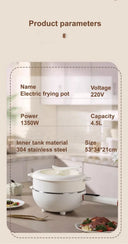 4.5L Smart Electric Wok Multi-Function Pot 220V Large Capacity