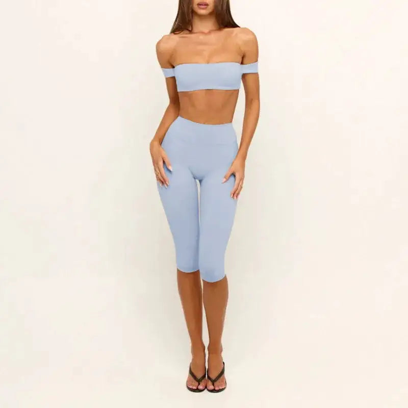 PMWRUN Women's Off - the - Shoulder Yoga Crop Top with High Waist Leggings Set, Stretchy and Breathable for Gym & Workout