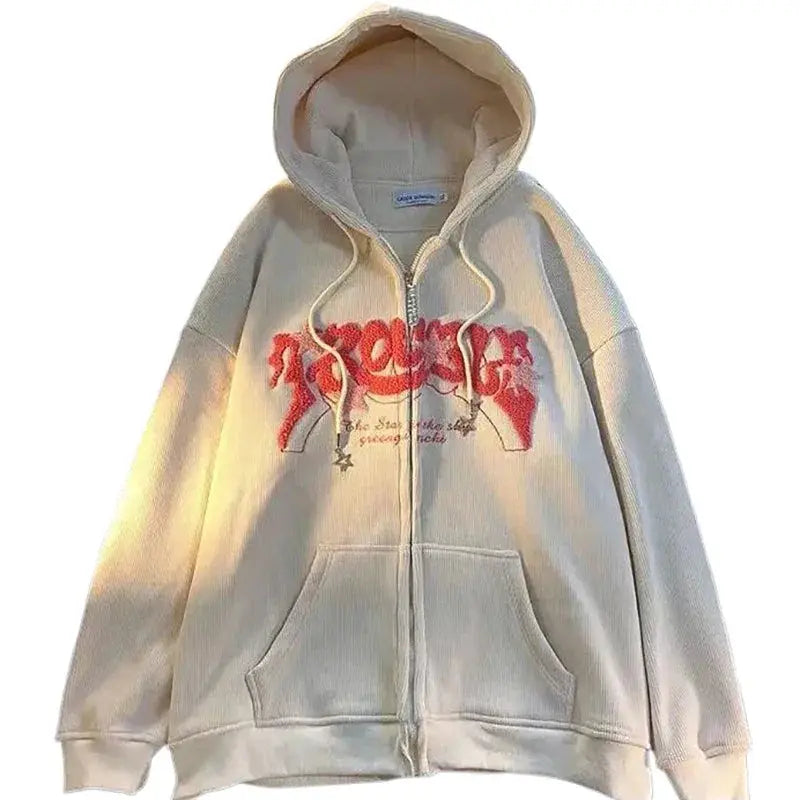 Women Retro Embroidery Zip Up Casual Jacket Coat Fashion