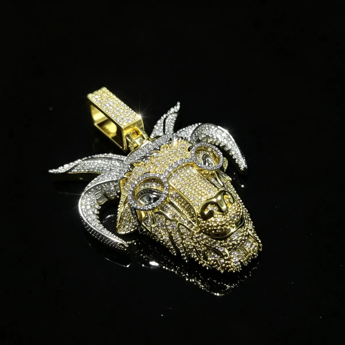 Hip Hop Goat Head With Glasses Pendant Micro Paved Shiny — product view 6