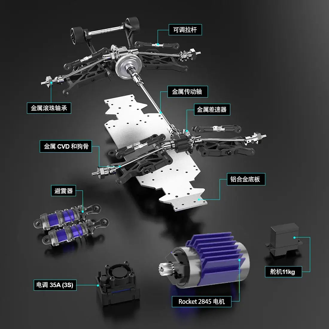 JIUSI PT14R V3 1/14 RC Racing Car 3S Battery 4WD 80km/h Brushless Motor 2.4G Remote Control 35C High Speed Off-road RC Truck