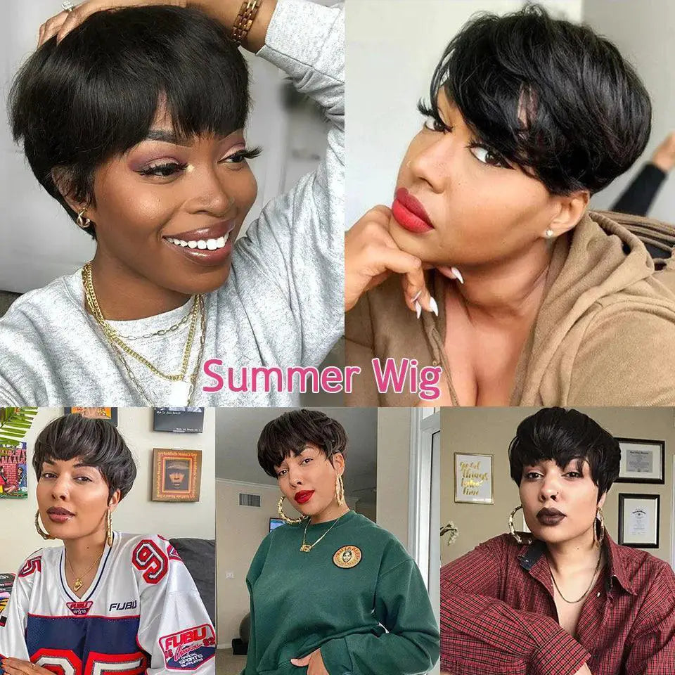 Highlighted Pixie Cut Brazilian Wig Remy Hair Easy Wear