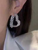 Korean Style Light Luxury Zircon Heart Wheat Earrings