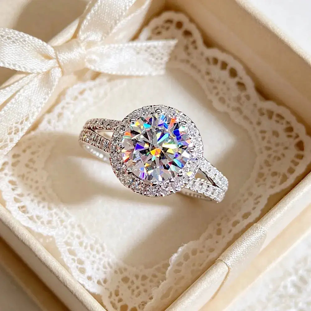 Round Moissanite Ring in Sterling Silver Band — product view 5