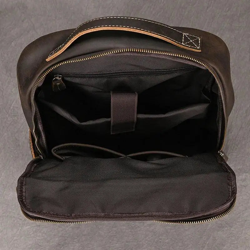Men's Retro Crazy Horse Leather Laptop Backpack 15.6 Inch