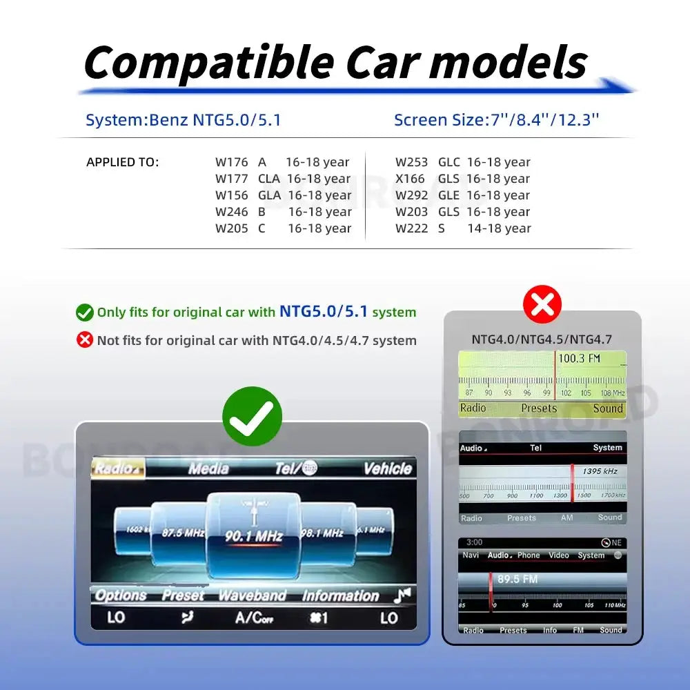 BONROAD For NTG 5.0 Wireless CarPlay Box Adapter Android Auto Module For Mercedes Benz For C GLC W205 A CLA GLA B E GLE CLS Class With Bluetooth Mirroring Airplay Autolink