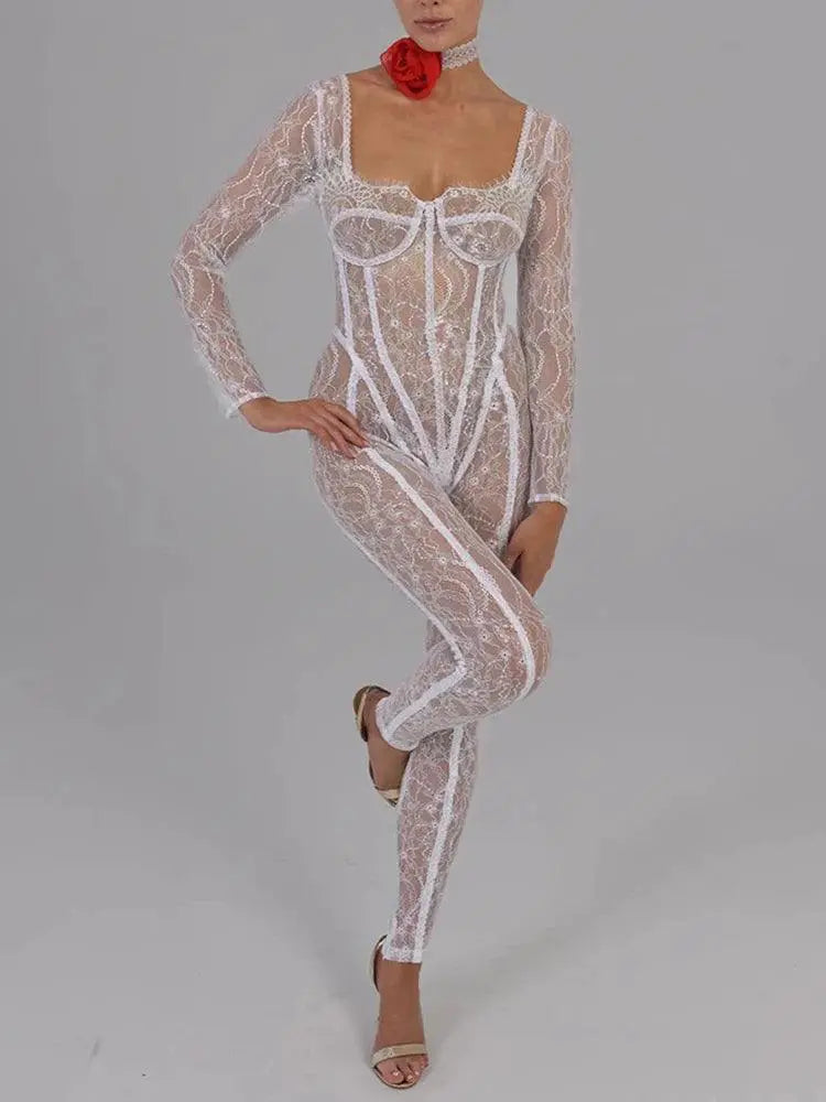 Mozision Lace Backless Jumpsuit Nightclub Elegance Statement