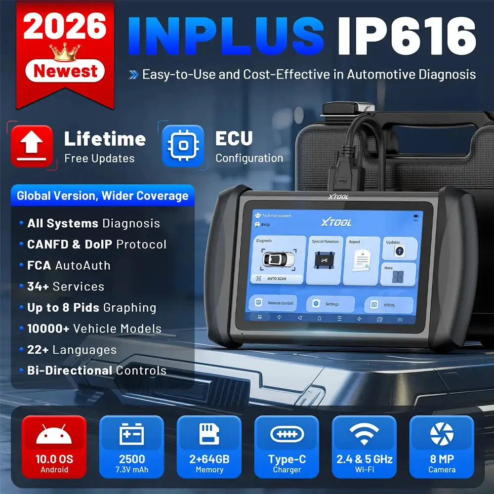 Lifetime Free Update XTOOL Inplus IP616 V2.0 Automotive Scanner Key Programmer BI-direction Diagnostic Tool with 34+ Resets FCA