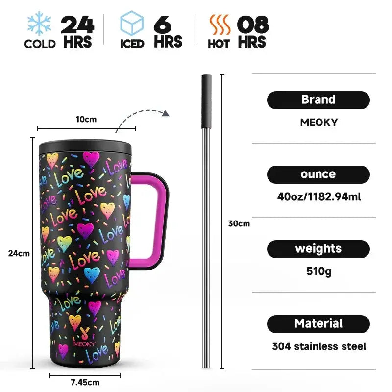 Meoky Cup 40oz Large Tumbler With Straw Lid Insulation