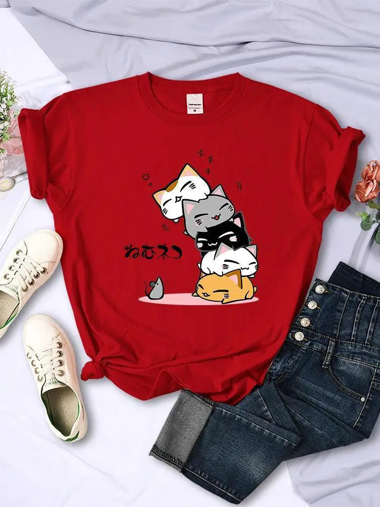 Sleeping Cats Stack T Shirt For Playful Feline Comfort
