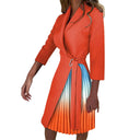 Pleated Patchwork Belted Blazer Dress