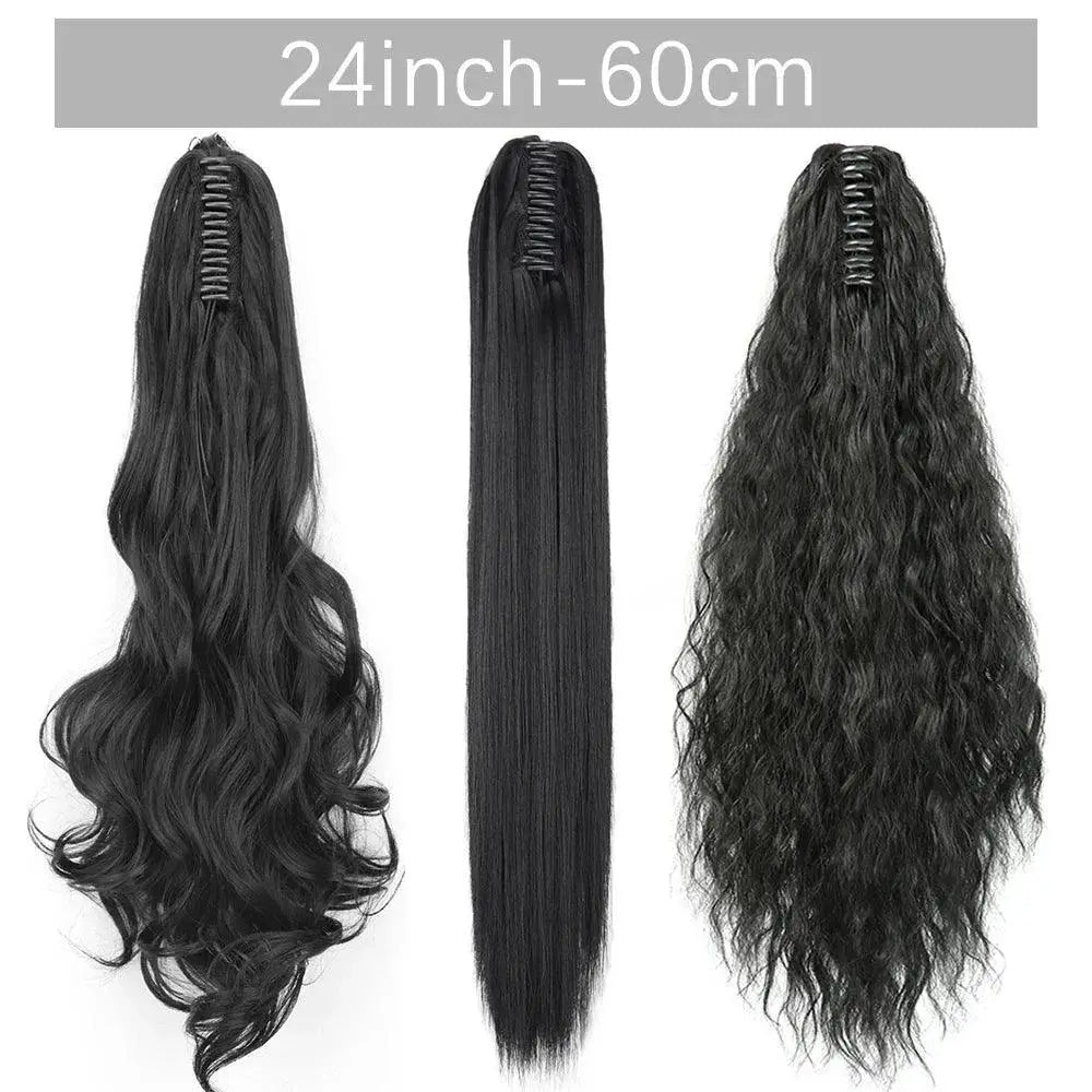 Long Straight Claw Clip Synthetic Ponytail Extension 24 Inch