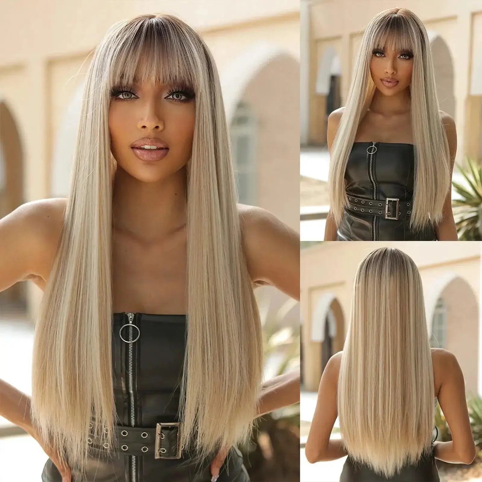 Sleek Black Synthetic Long Wig for Daily Wear and Cosplay