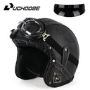 UCHOOSE Retro Motorcycle Helmet PU Leather Open Face 3/4 Chopper Bicycle Helmets Classic Casco Moto Vintage