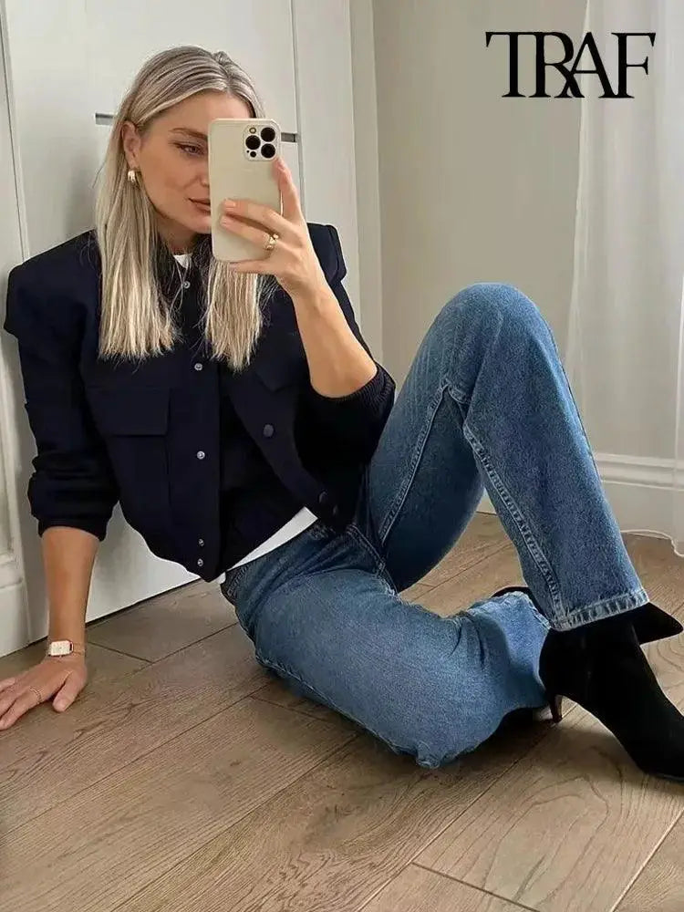 TRAF Women Vintage Bomber Jacket Stylish Outerwear For You