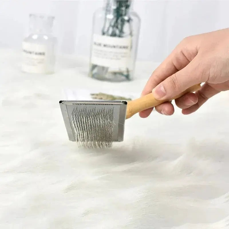 Pet Hair Shedding Brush Wooden Handle Reduces Ninety Percent