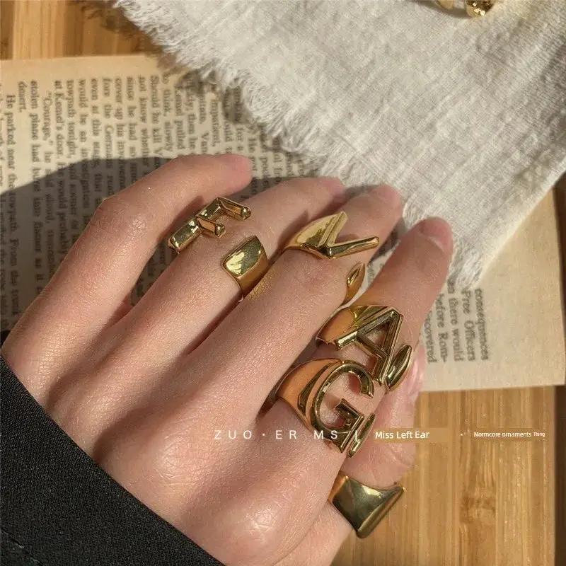 26 Letters Adjustable Gold Plated Ring Personalizable Jewelry