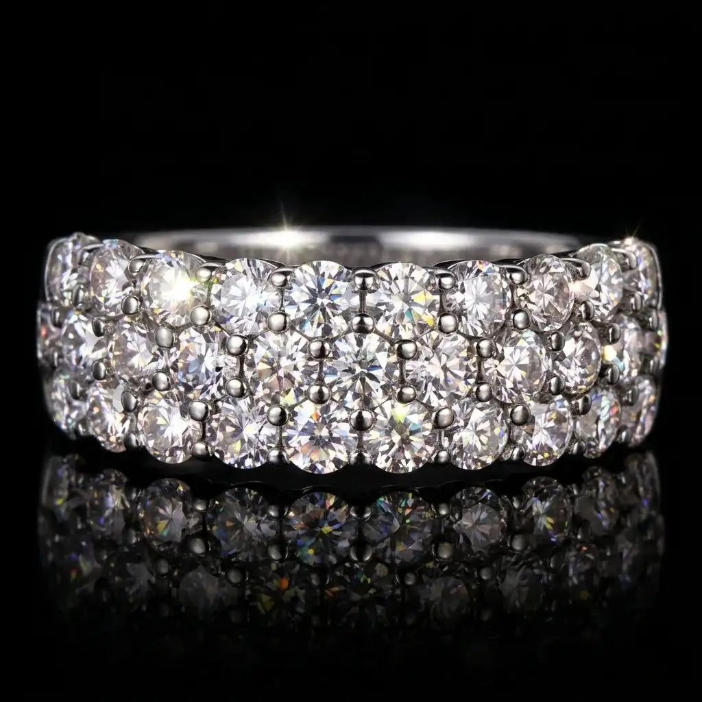 Moissanite Ring in Sterling Silver Triple Pave Setting — product view 1