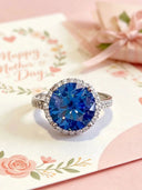 Blue Moissanite Sterling Silver Ring