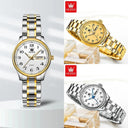 Sleek Women's Gold Quartz Watch with Day-Date Feature Design