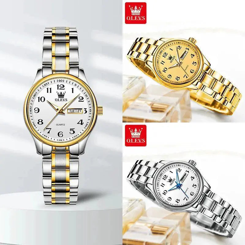 Elegant Gold Quartz Watch For Women With Day Date Feature