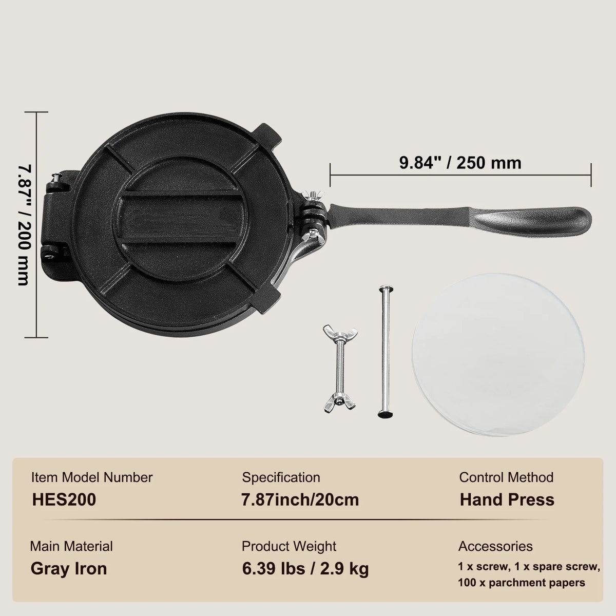 SucceBuy Tortilla PressCast Iron Heavy Duty Tortilladora Press — product view 7