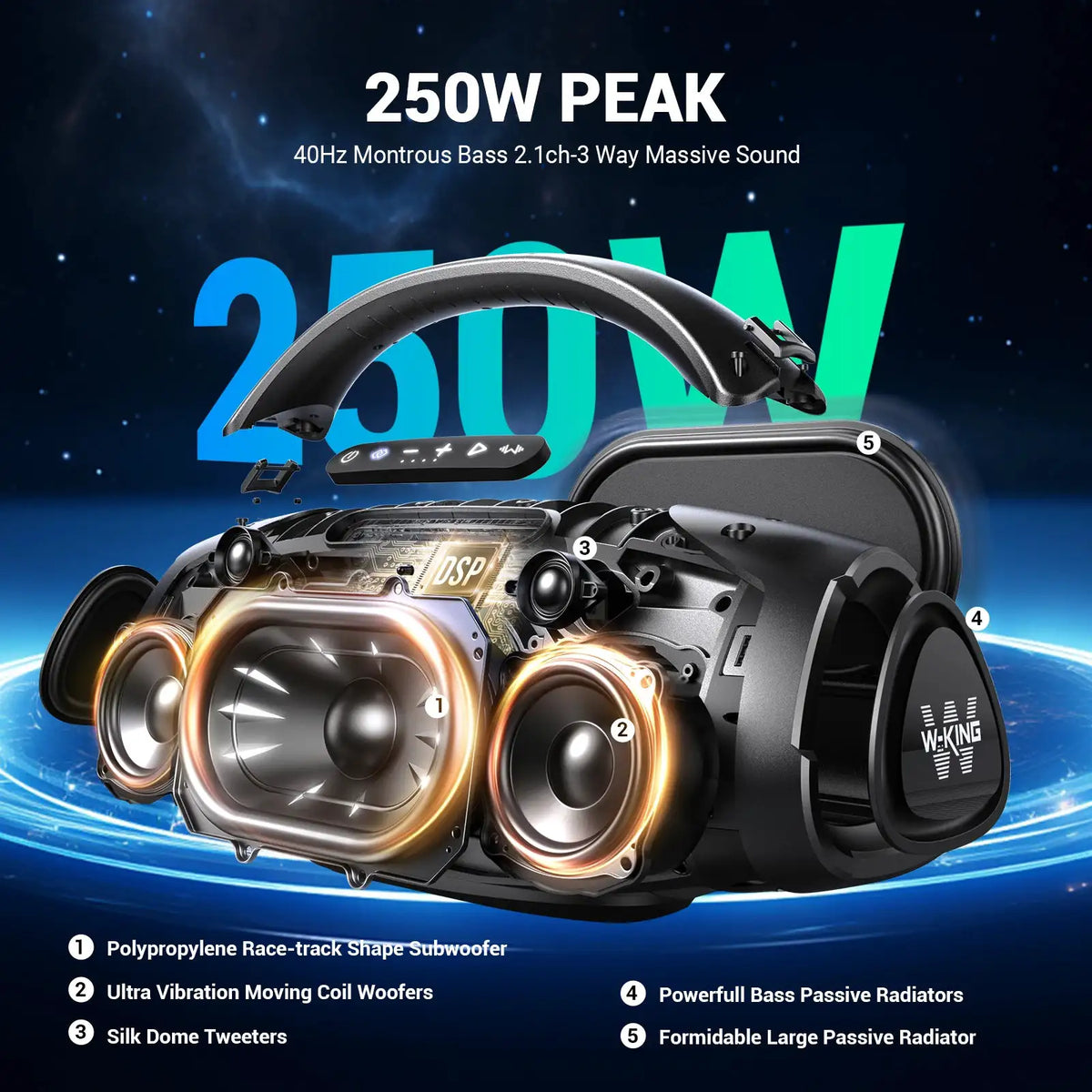 W-King Waterproof Bluetooth Speaker Style LPCDM — product image 2
