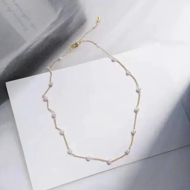 New Beads Kpop Pearl Choker Necklace Gold For Women