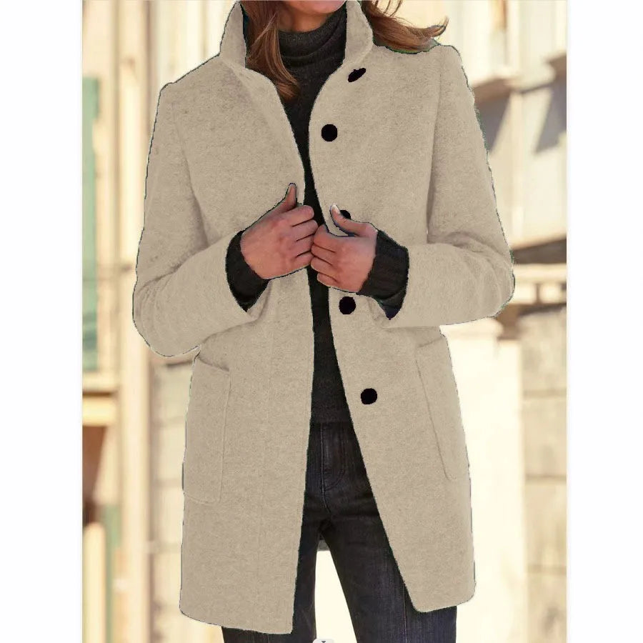 Loose Stand Collar Button Coat