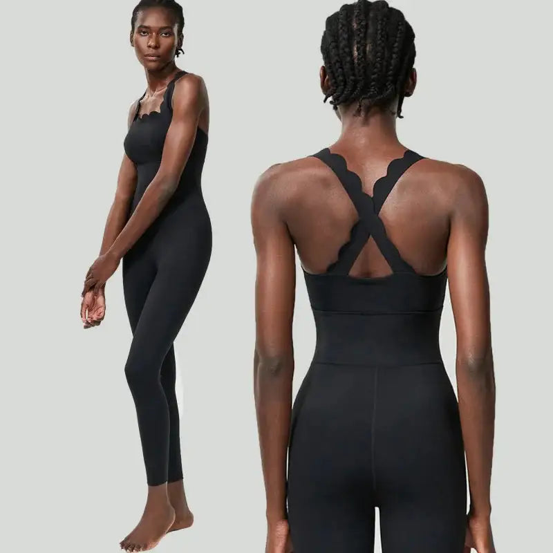 FUBEIKE Small Wave Beauty Back Yoga Fitness One-Piece Women's Plus Size Tight Super Stretch Sportswear Running Vest Jumpsuit