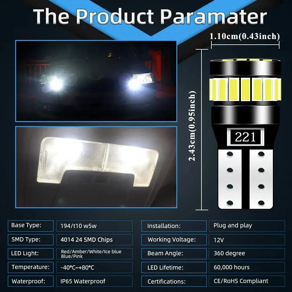 2X W5W T10 21SMD LED Car Interior Light Bulbs Canbus