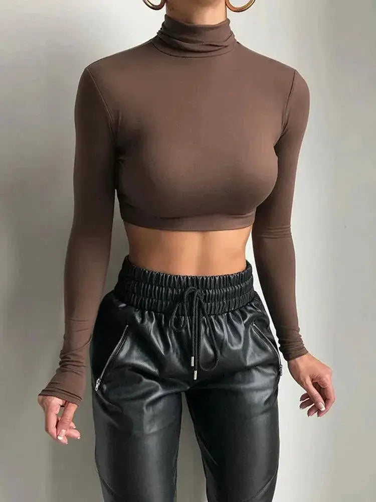 Chic Turtleneck Crop Top Autumn Street Style Essential