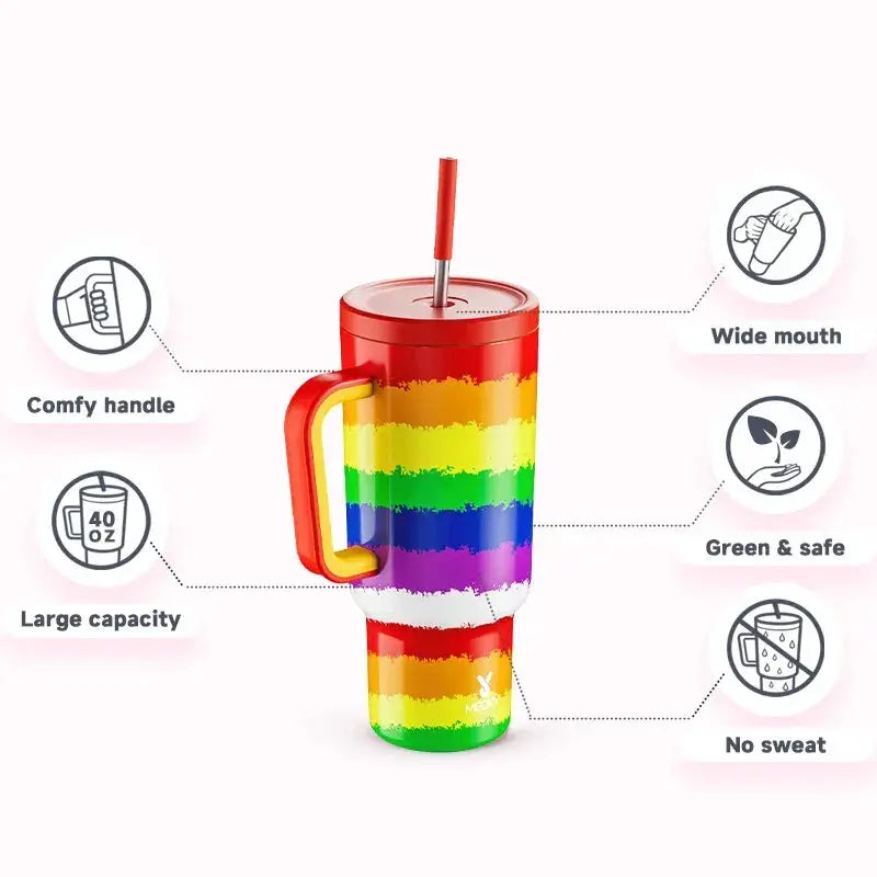 Meoky Cup 40oz Large Tumbler With Straw Lid Insulation