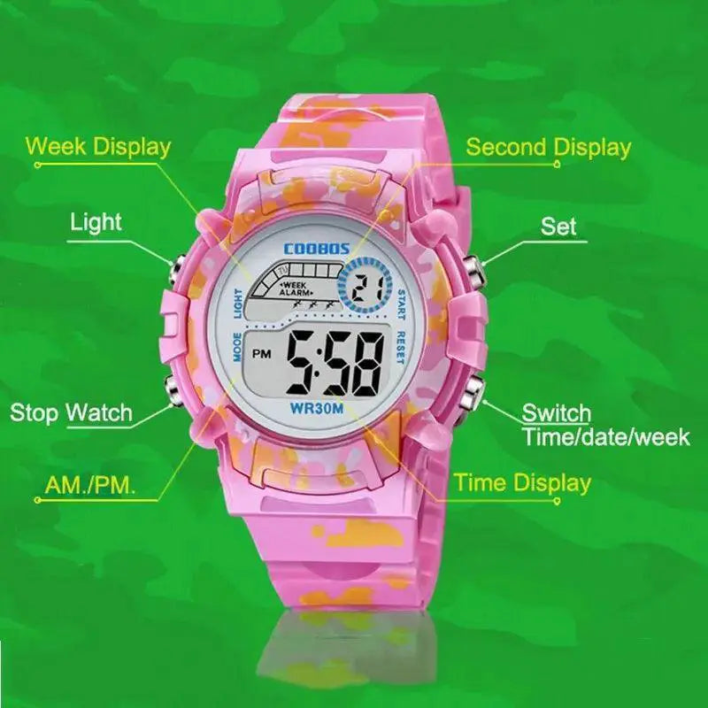 Kids LED Camo Alarm Watch Timepiece For Boys And Girls