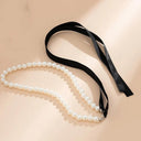 Elegant Black Ribbon Choker Necklace with White Pearls