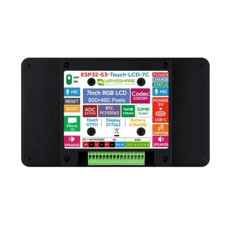 Waveshare ESP32-S3 7" AI Voice Touch Dev Board, 800×480 IPS, 5-point capacitive touch, WiFi 2.4GHz & BLE 5 module