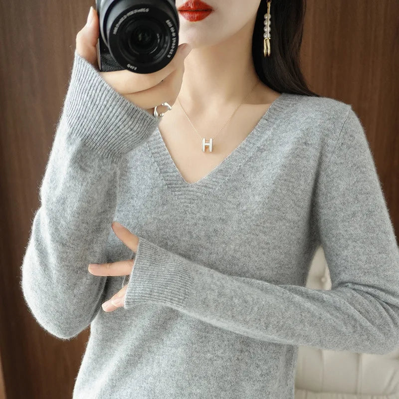 V Neck Cutout Knit Sweater