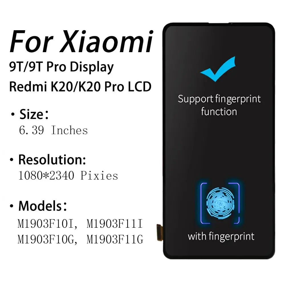 6.39'' Super Amoled Display for Xiaomi Mi 9T Mi9T Pro LCD Display Touch Screen Digitizer Assembly for Redmi K20/K20 Pro LCD