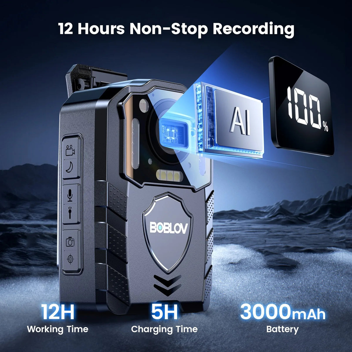 BOBLOV Body Camera Battery Night Vision Body Cam Battery Built — product view 2